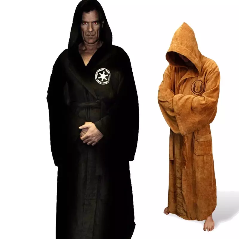 เสื้อคลุมผ้าสักหลาดชายมีฮู้ดชุดแต่งตัวดาวหนาเสื้อคลุมอาบน้ำผู้ชาย Jedi Empire เสื้อคลุมยาวฤดูหนาวเสื้อคลุมอาบน้ำบุรุษชุดใส่อยู่บ้าน