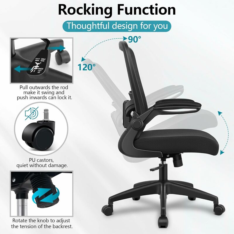 FelixKing kursi kantor ergonomis dengan jaring, penyangga Lumbar yang dapat diatur dengan sandaran tangan dan punggung tinggi