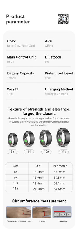 Smart Ring Military Grade Titanium Steel Shell trac heart rate Health Monitoring IP68 & 3ATM Waterproof Multi-sport Modes