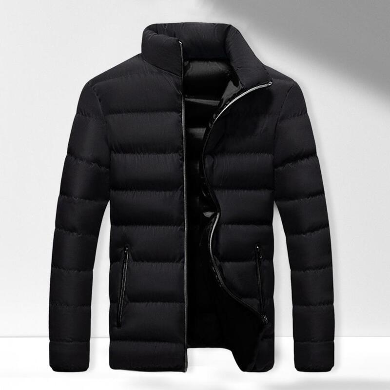 세련된 남성용 스탠드 칼라 코트, 두껍고 아늑한 따뜻한 지퍼 재킷