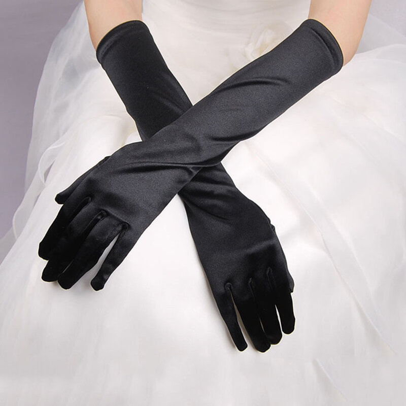 Длинные эластичные атласные перчатки для свадебных костюмов, 38 см, аксессуары для одежды, эластичная атласная ткань из спандекса
