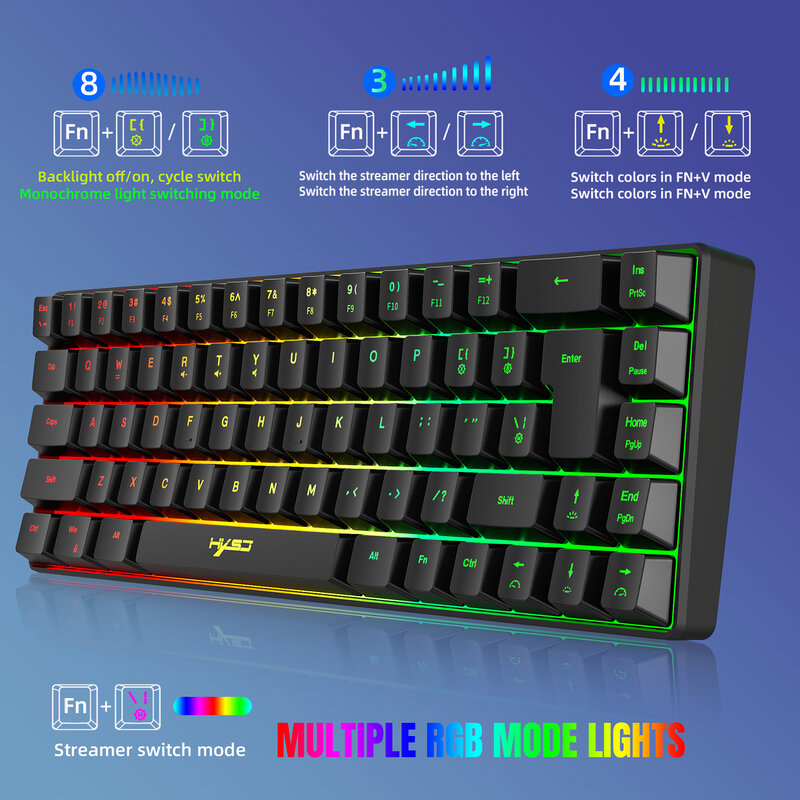 HXSJ V200 Wired K68 RGB Streamer Mini Gaming Keyboard 19-Key Conflict-Free Membrane Keyboard but Mechanical Feel for Game/Office