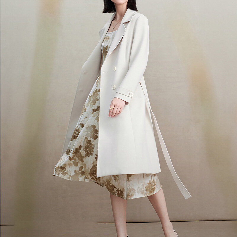 Fall Mid-Length Khaki Women's Suit Collar Trench Coat New Fashion Commuter Coat Women's