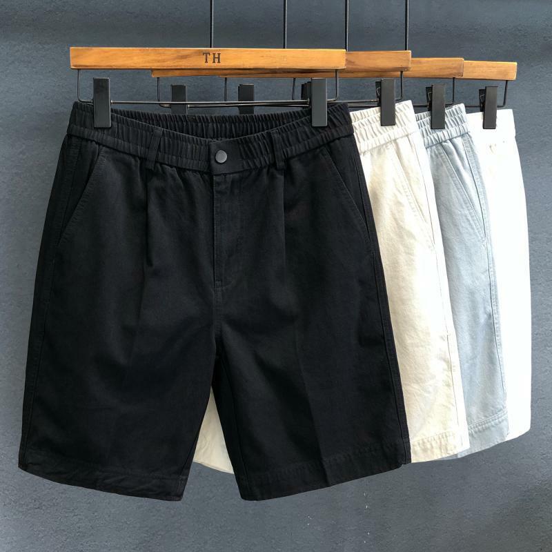 Koreanische Mode Sommer Anzug Hosen Herren elastische Taille einfarbige Tasche Trend vielseitig lose gerade knielange lässige Shorts
