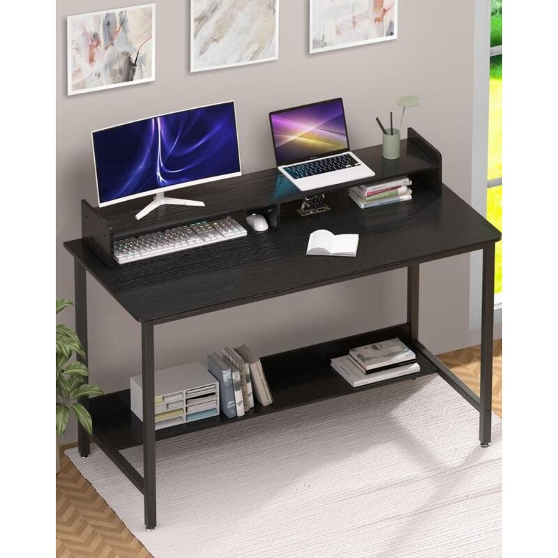 Computer Desk with Shelves, 32 Inch Gaming Writing Desk,Workstation with Storage for Home Office, Living Room, Metal Frame,Black
