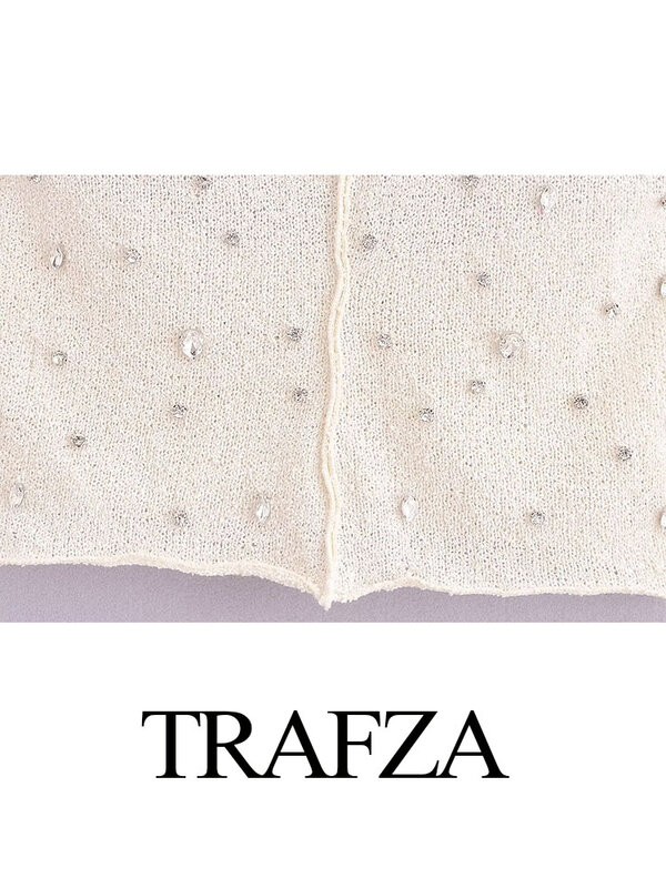 TRAFZA Elegant Women 2 Piece Set Triangle Shorts+Sexy V-Neck Sleeveless Backless Fake Diamonds Decorate Casual Halter Tops Y2K