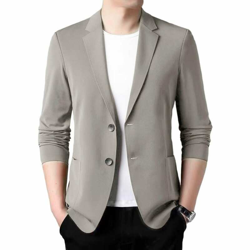 Casaco leve masculino com botões duplos, bolsos retos, jaqueta de negócios, casaco formal de verão, lapela