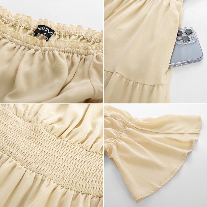 SD Women Renaissance Off Shoulder Dress 1/2 Sleeve Elastic Waist Midi Dress