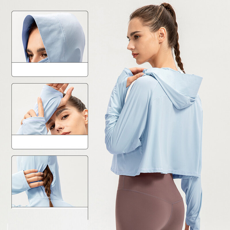 Vêtements de protection solaire en soie glacée pour femmes, vêtements de sport de plein air, sensation fraîche, protection UV à manches longues UPF50 + cyclisme