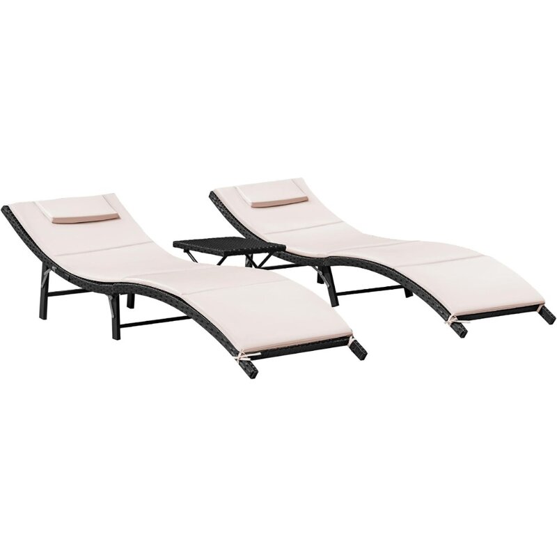 Leżak ogrodowy fotel wypoczynkowy, 3-częściowy szezlong z poduszkami bez regulacji, nowoczesny, fotel wypoczynkowy na świeżym powietrzu