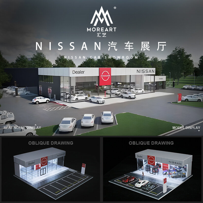 MoreArt1:64 Nissan AN carro Showroom iluminação LED, estacionamento, cenário de exibição Cena