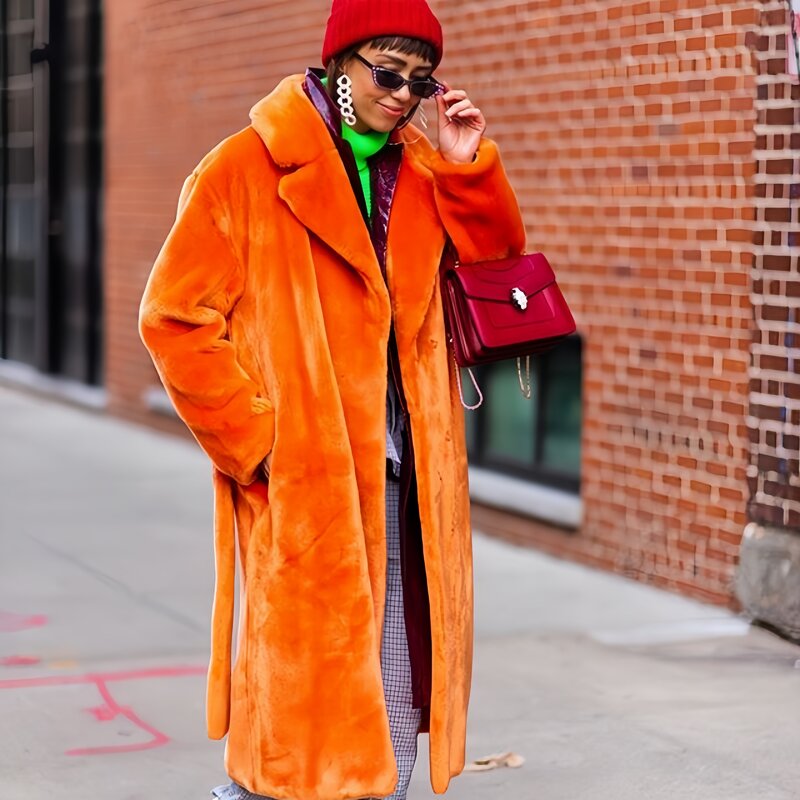 女性のうさぎの毛皮の模造コート、長いフィット感のあるぬいぐるみコート、厚くて秋冬