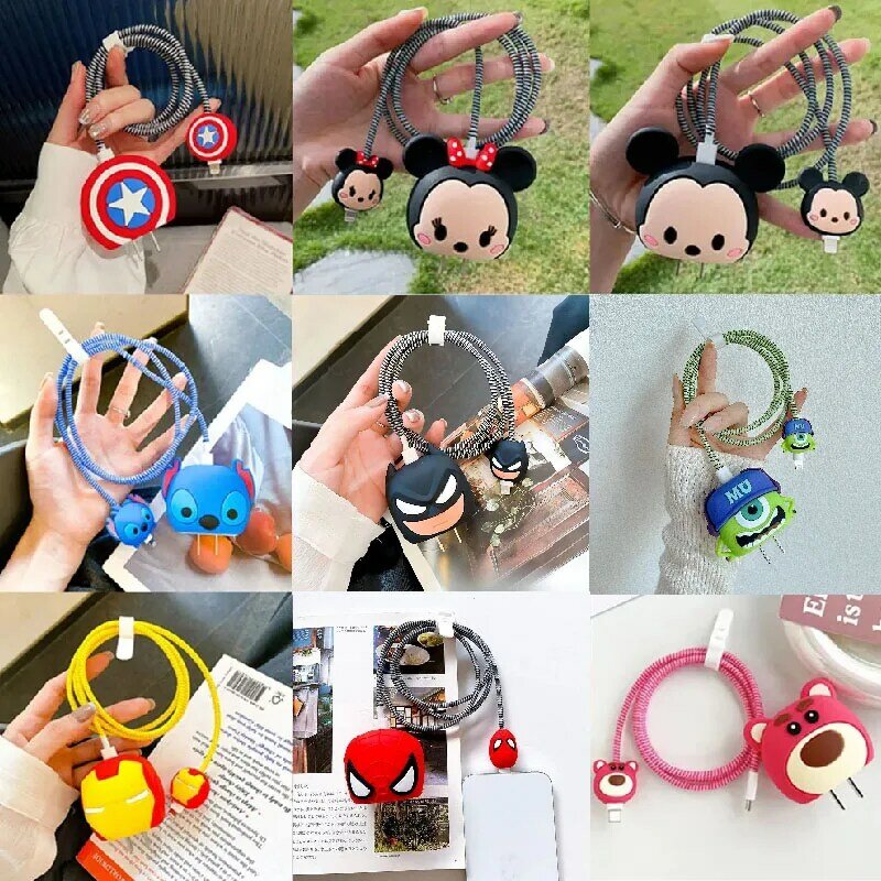 4Pcs/Set  Cute 3D Cartoon Set Cable Protector for iPhone / iPad 18W/20W Charger Case Phone Wire Cord Organizers for iPhone 14 15