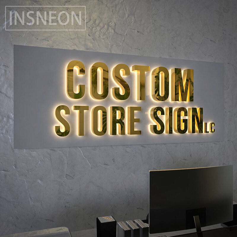 Custom 3D Metal LED Logo Sign Stainless Steel Luminous Character Outdoor Back Illuminated Store Signs Business Signboard