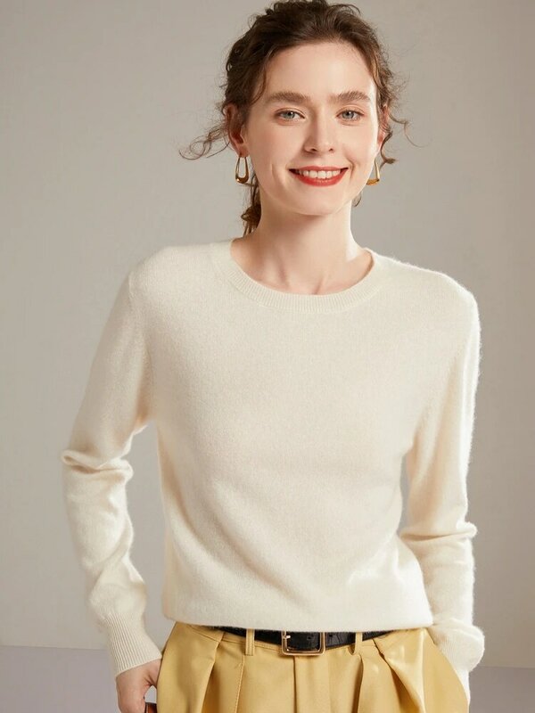 Manica lunga primavera autunno donna lana Merino Pullover lavorato a maglia o-collo maglione sottile maglieria abbigliamento Grace Basic Top