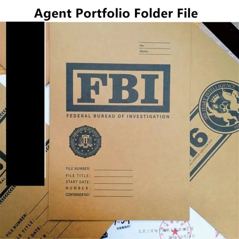 Agent Portfolio Folder File Archives Cosplay Set, FBI, CIA, Central Intelligence, MI6, British Army Movie, Film Prop Set