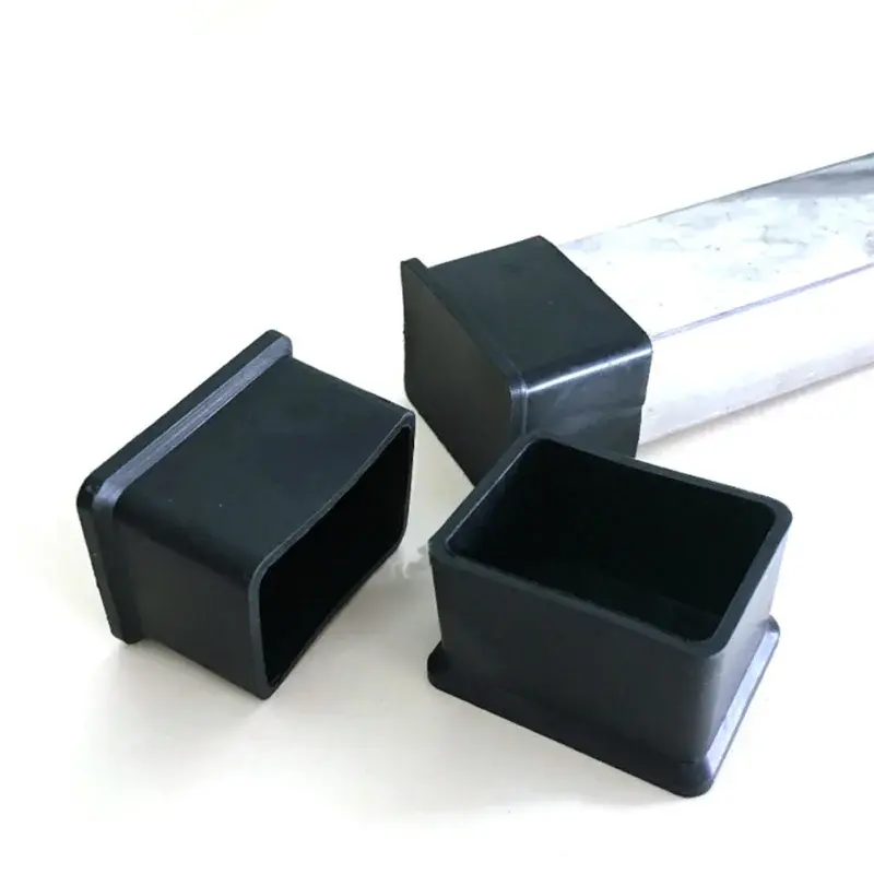 Square Chair Leg Caps Black PVC Rubber Table Foot Furniture Tube End Cover Pipe Plugs Socks Tips Non-slip Floor Protector Pads