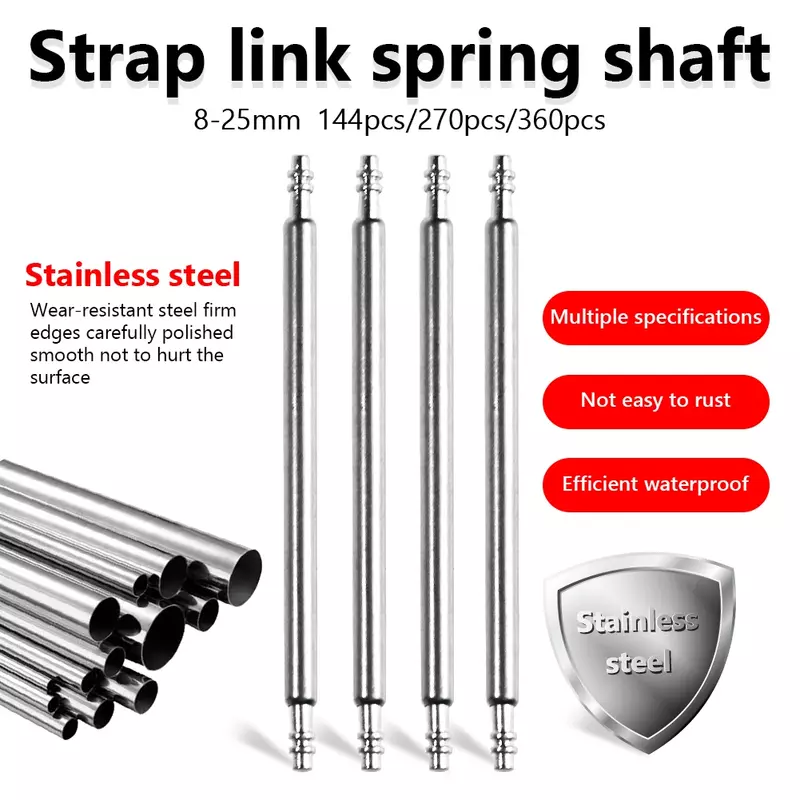 Strong Stainless Steel Watch Band para Substituição, Silver Spring Bars, Pins, Pulseiras de Relógio, Reparação, Reta, 8mm-25mm, 144 Pcs, 270 Pcs, 360Pcs