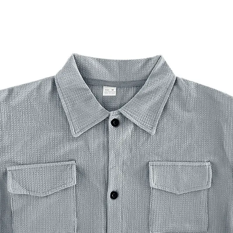 Рубашка мужская однотонная с отложным воротником, удобный дышащий кардиган на пуговицах, повседневная рабочая одежда, лето