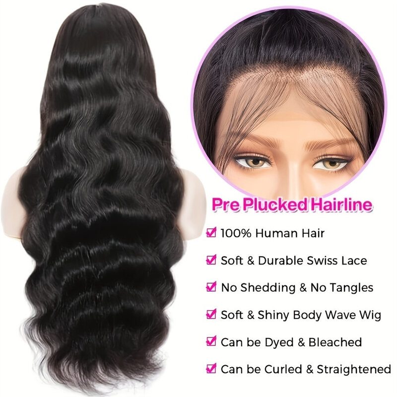 Body Wave 13x4 13x6 Transparent Lace Front Human Hair Wigs Brazilian Remy 16-30 Inch Water Wave Frontal For Women