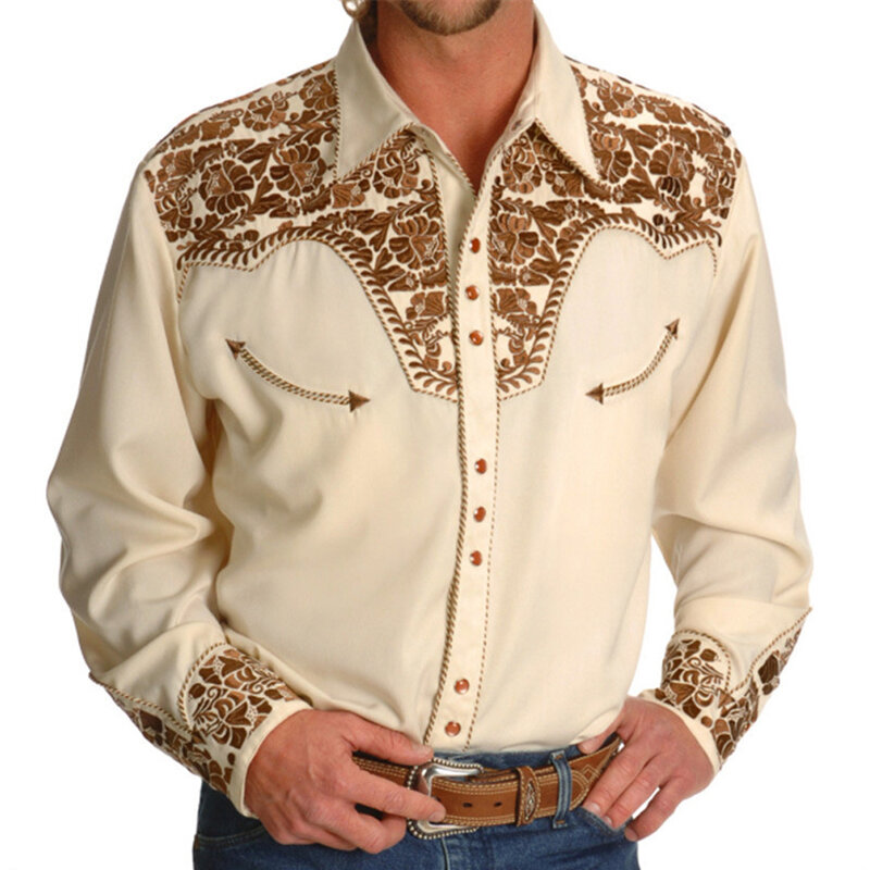 Camisas estampadas de manga larga para hombres, ropa de trabajo delgada suelta, blusa transpirable de marca, cómoda con botones