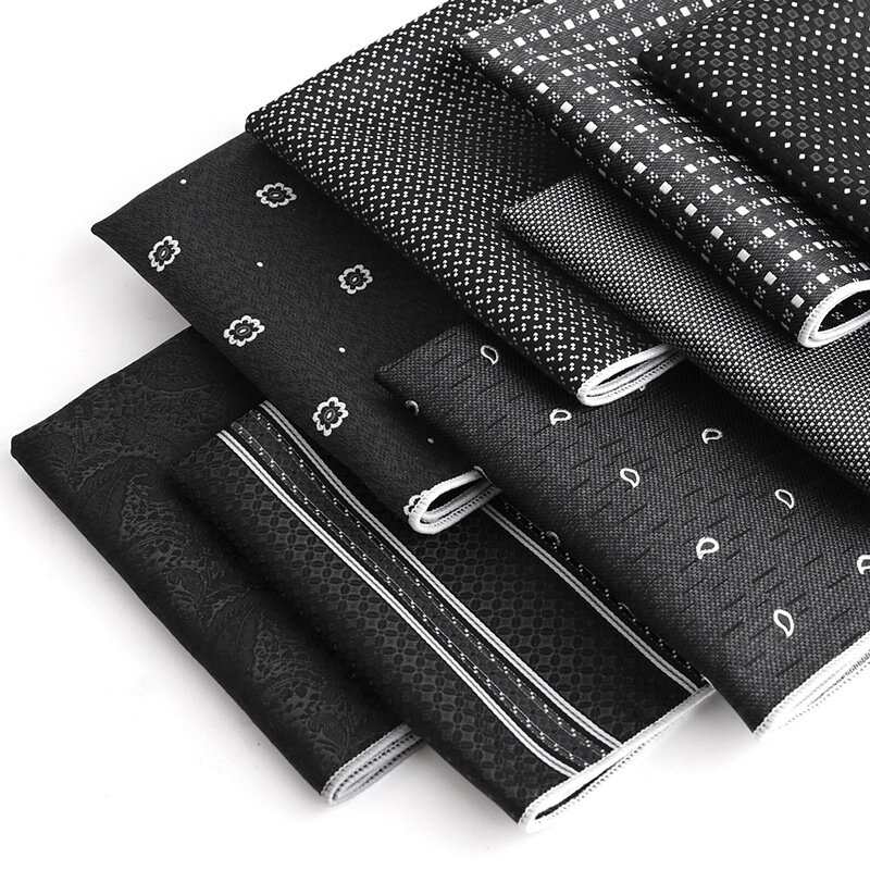 Black Pocket Square Men Handkerchief Luxury Brand Design For Men Business Suit Pocket New Silk Hanky Dot Man Suit Accessorie Tie