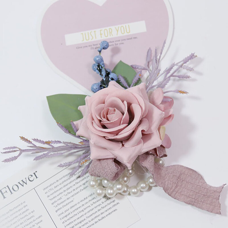 Zakurzony różowy i rumieniec Boutonnieres dziurka na guziki w kwiaty sztuczne formalne piny dla druhny ślubne staniki męskie accessori da sposa