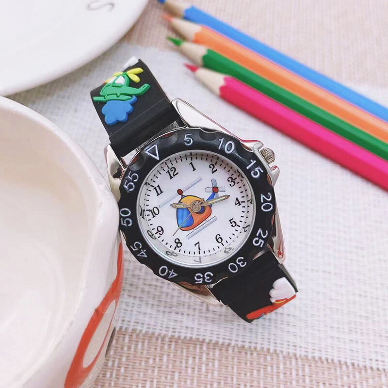 Chaoyada Children Boys Girls Silicone Strap Watches Kids Students 3D Cartoon Plane Helicopter Toys Clock Child Sports Watches