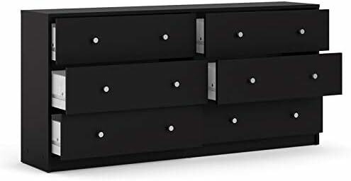 Quarto Duplo Dresser em preto, contemporâneo e largo, 6 gavetas