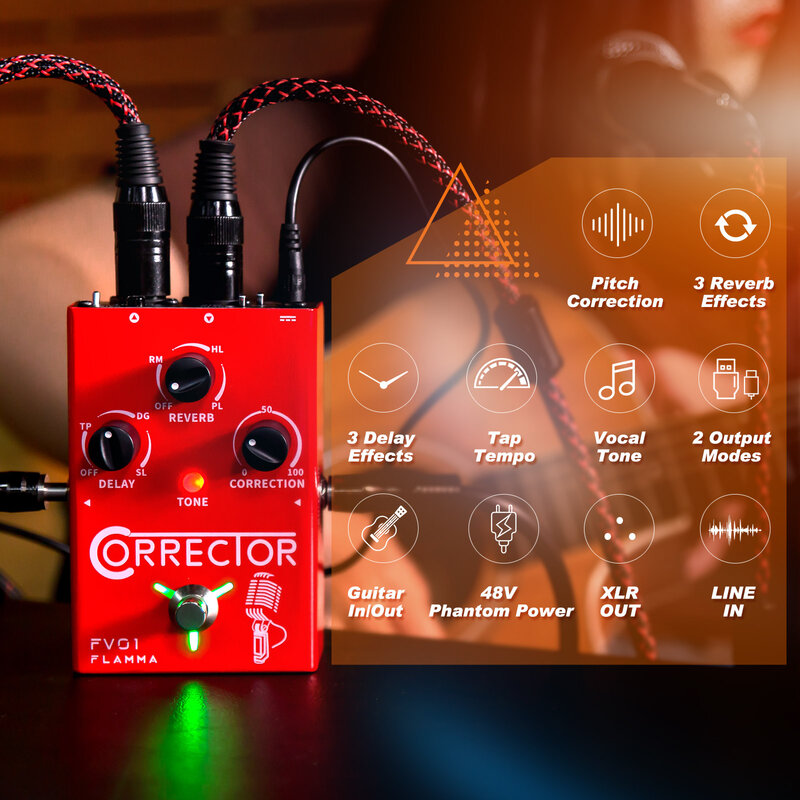 FLAMMA FV01 Gesangs Effekte Prozessor Pitch Korrektur mit Verzögerung Reverb Effekte für Mikrofon Verstärker Stompbox Gitarre