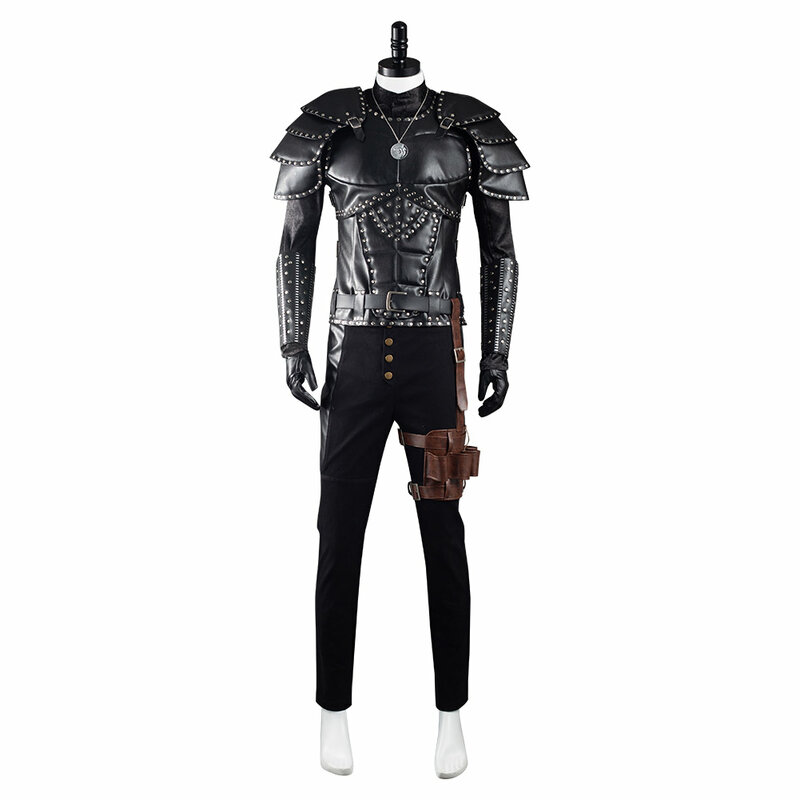 Geralt disfraz de Rivia para hombre adulto, traje de Cosplay, chaqueta, abrigo, pantalones, cinturón, peluca, fantasía, Halloween, carnaval, fiesta