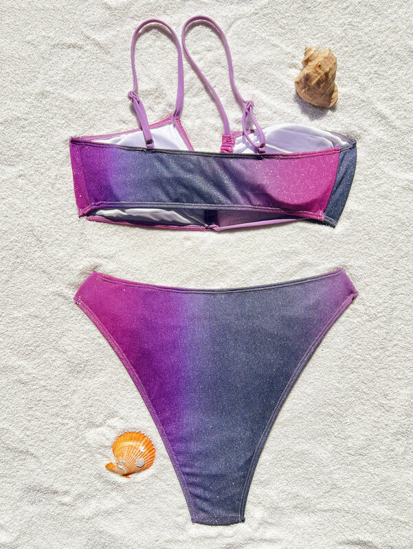 Sexy Glitter Gradienten lila unregelmäßige Bikinis zweiteilige Badeanzug Bikini Badeanzug Bade bekleidung Biquini Conjunto de Bikini Tankini