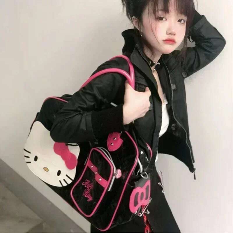 ใหม่ SANRIO Hello Kitty กระเป๋าผู้หญิง, กระเป๋าเดินทางการ์ตูน PU กันน้ำความจุสูงกระเป๋าถือใส่ของสะดวก