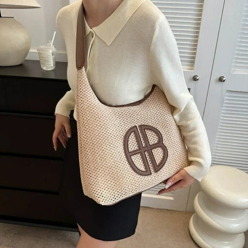 2024 New Designer Style Tote Bag, Leisurely Woven Letter Single Shoulder Bag for Women, Large Capacity Commuting Tote Bag