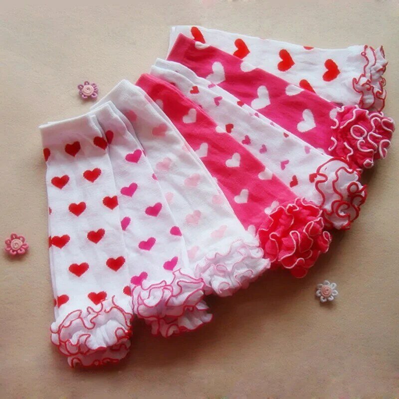 Calentadores de piernas para bebé, medias de algodón con volantes para el Día de San Valentín