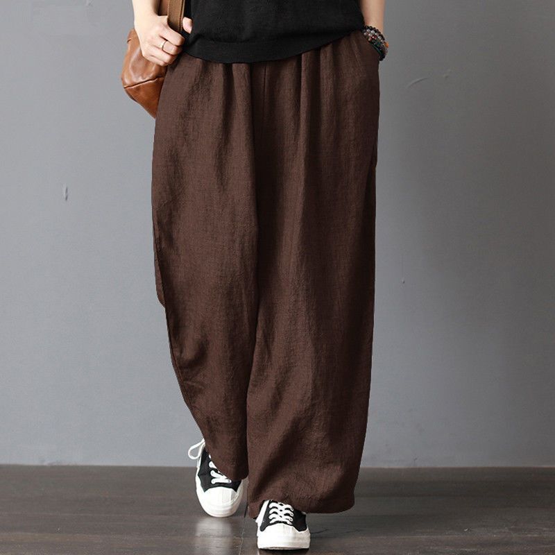 Spring Autumn Comfortable High Waist Straight Ladies Fashion Solid Color Wide Leg Pants Simplicity Pocket Women's Clothing