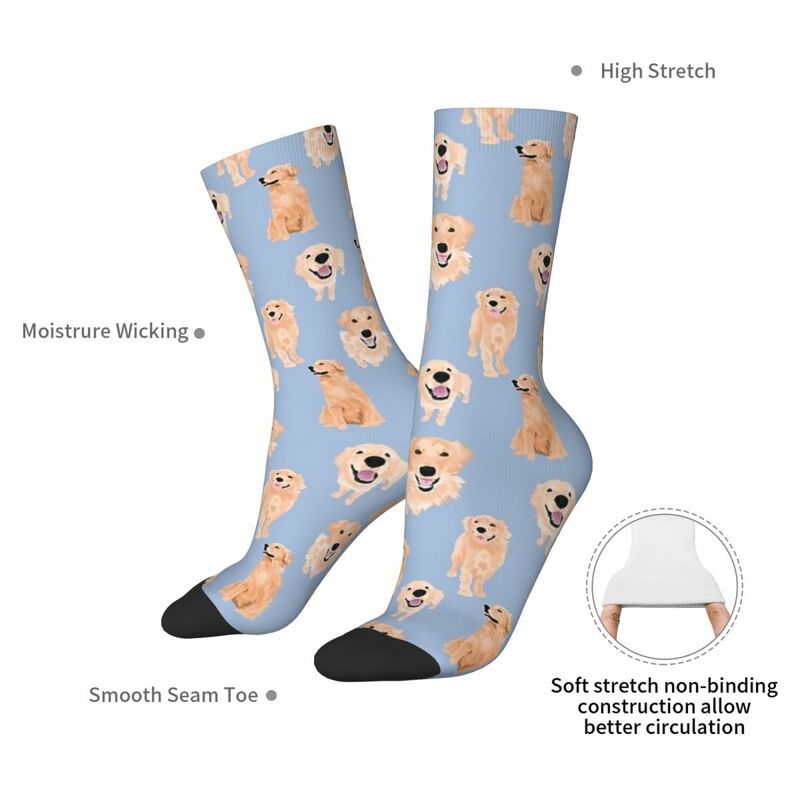 Golden Retrievers On Blue Socks Harajuku Super Soft Stockings All Season Long Socks Accessories for Man's Woman's Gifts