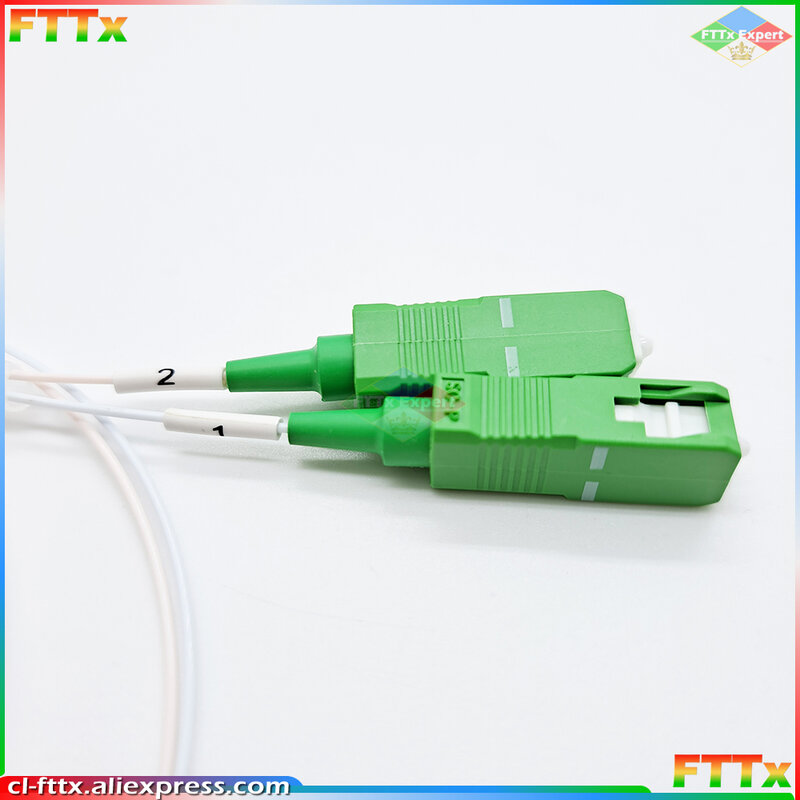 Splitter PLC in fibra ottica di alta qualità SC APC 1 : 2 Mini tubo in acciaio tipo 1x2 0.9mm fibra Opitc Splitter connettore SC/APC