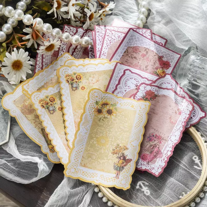 20Pieces Material Flowers lace Base Paper Overflowing Decoration pads Seal Frame Scrapbook forest Romantic Label 170*95MM