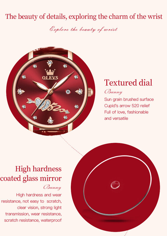 OLEVS สายหนังนาฬิกาผู้หญิงควอตซ์หรูหรา5509ทันสมัยเพชรสุดหรูรักนาฬิกาผู้หญิงหน้าปัดปฏิทินกันน้ำ