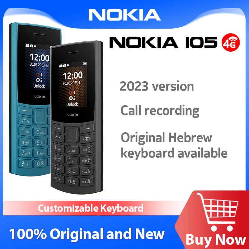 Bluetooth 5.0, 1450mAh, Longo Tempo de Espera, Rádio FM, Novo, 105, 4G, 2023 Nokia-Feature Phone com Lanterna, Dual SIM, 1.8 polegadas, Bluetooth 5.0, 1450mAh