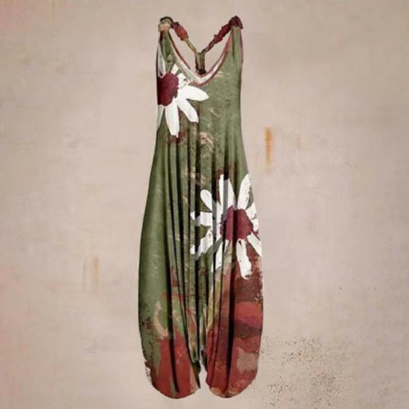 Mono Vintage sin mangas para mujer, traje informal con estampado Floral, elegante, de cintura alta, para verano