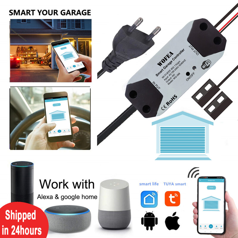 Wofea-Controlador inteligente para abrir puertas de garaje, control inteligente para el hogar con WiFi, compatible con Alexa, Echo, Google Home, Smart Life/Tuya