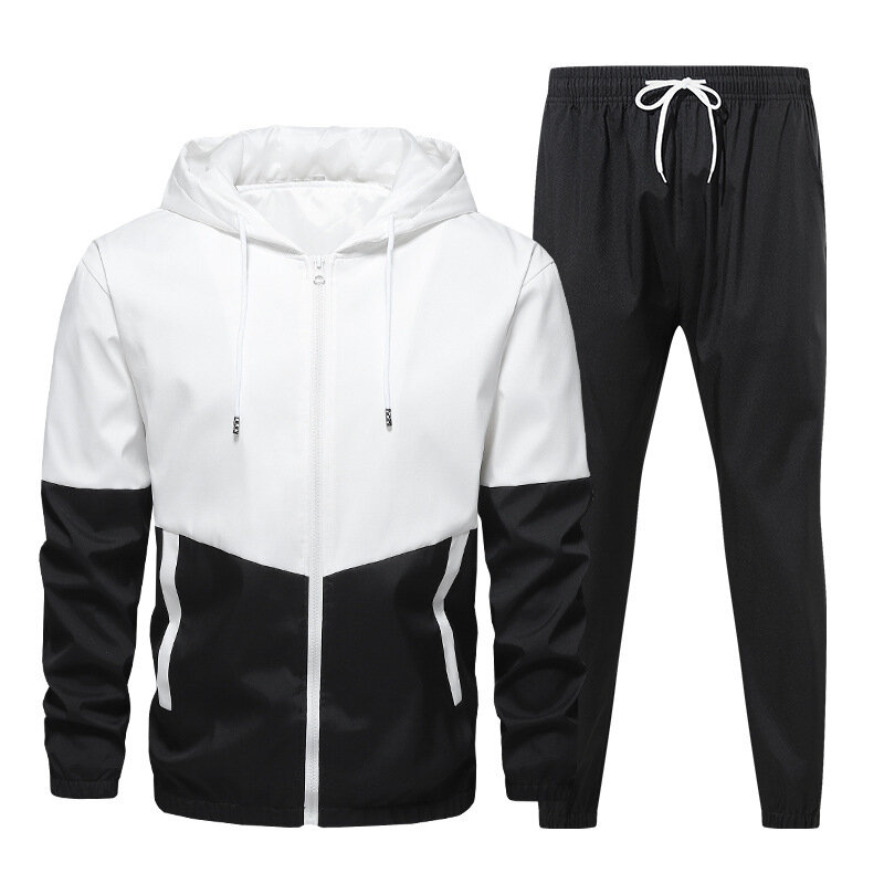 Jaket + celana kasual pria, set 2 potong pakaian olahraga lari Hip Hop bertudung 3Xl