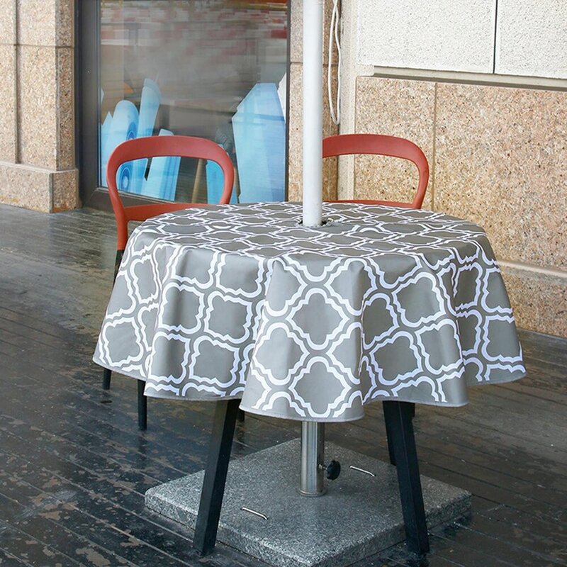 Mantel redondo para balcón, lavable, con agujero para sombrilla, cubiertas de mesa para exteriores, Din
