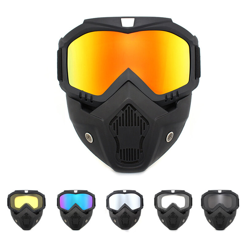 Removable Cycling Goggles Mask UV Proof Windproof Anti-Fog Protective Detachable Adjustable Tactical Glasses Protective Mask