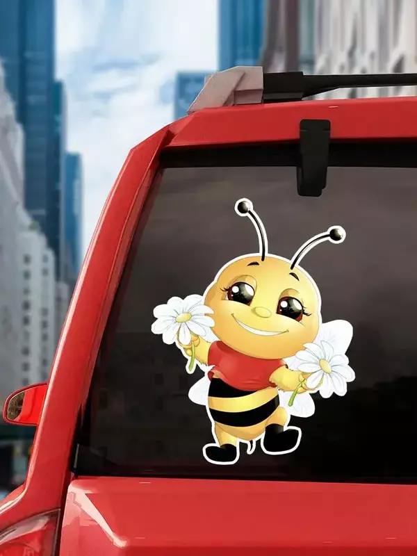 Car Sticker Various Sizes Personality PVC Decal A Happy Little Bee Waterproof Car Sticker on Motorcycle Laptop Decorative,15CM