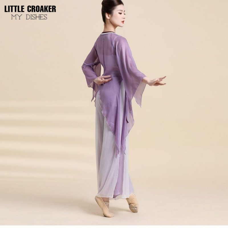 Classical Dance Purple Yarn Clothing Female Top Practice Martial Arts Ethnic Chinese Folk Dance Costume Women Stage Outfit