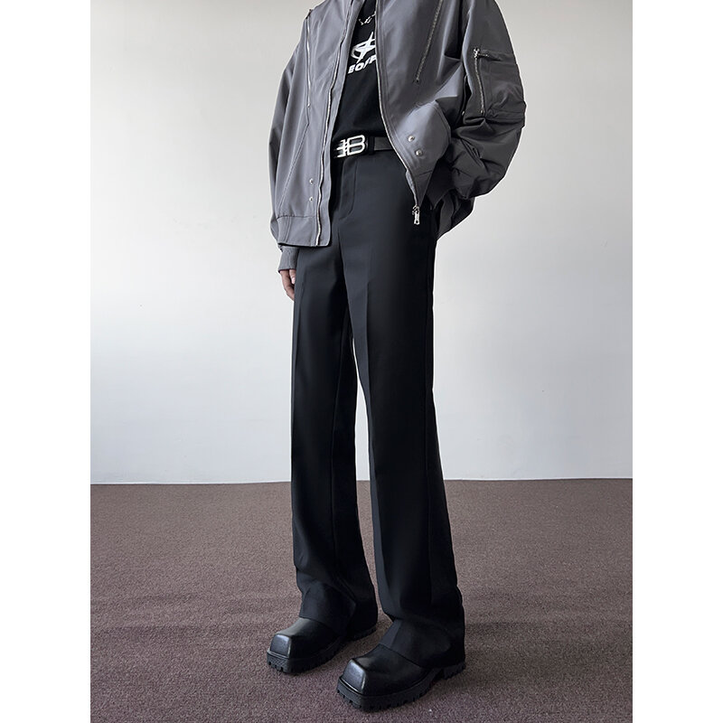 Calça casual masculina estilo chinês, perna reta preta, respirável, de outono