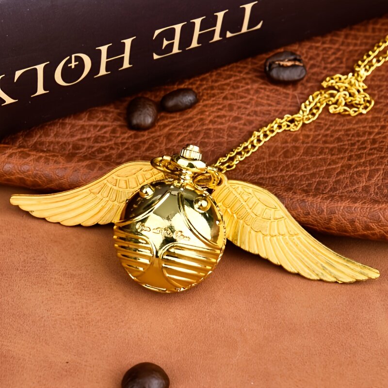Reloj de bolsillo con alas doradas para niños, accesorio de lujo con colgante de calabaza y bola, ideal para regalo